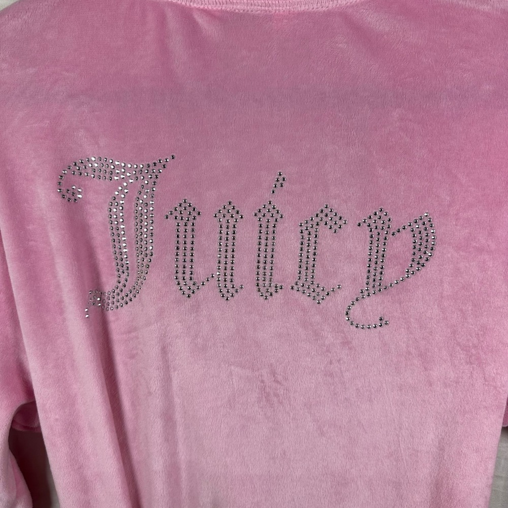 Juicy Couture Pink Velour Rhinestone Logo Robe Y2K Sleepwear S/M - Picture 7 of 9